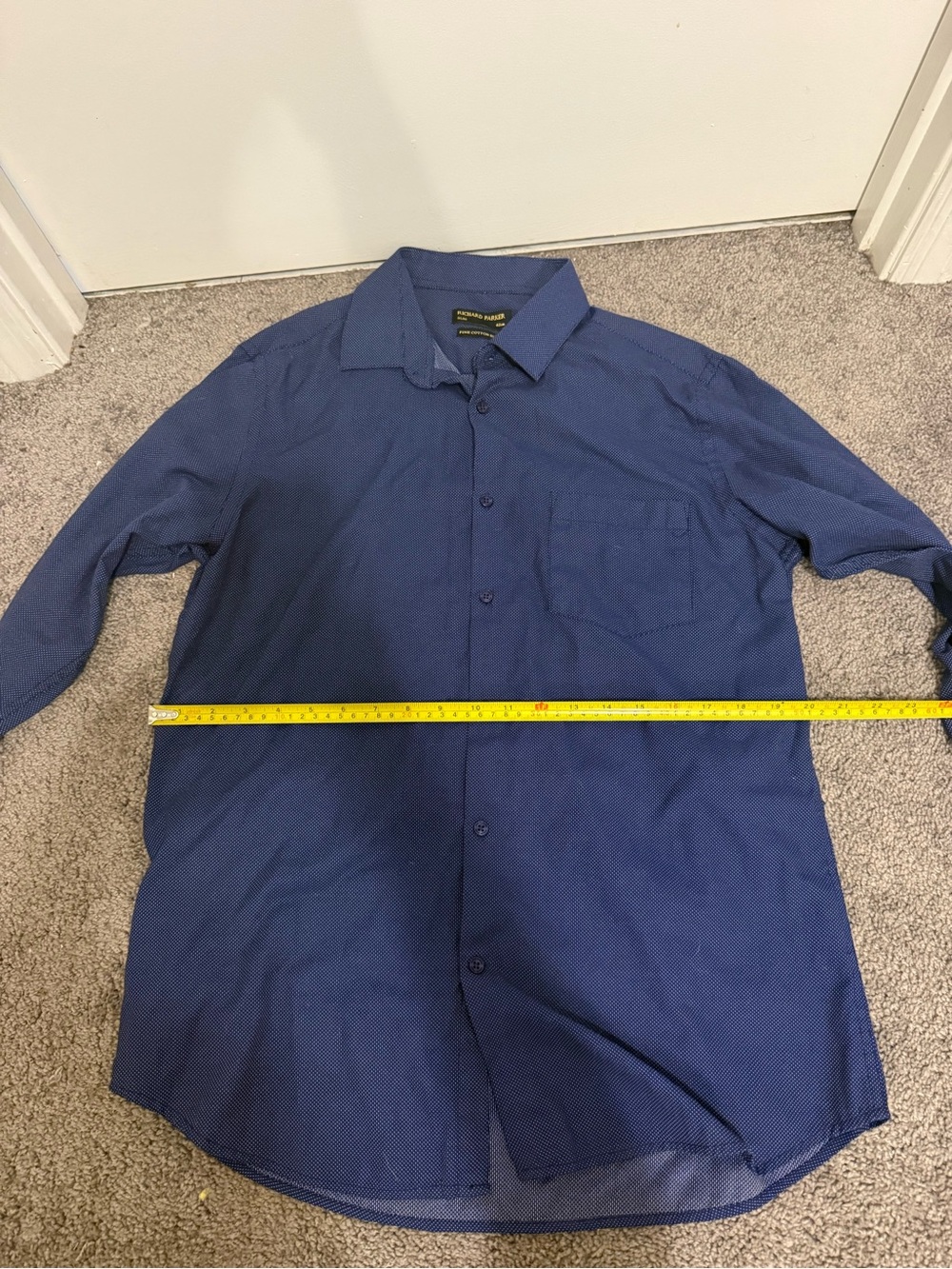 Men's Blue Long-Sleeve Dress Shirt with Point Collar - Picture 10 of 13